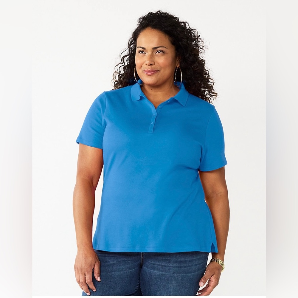 TWO NWT Plus Size Croft & Barrow® Short Sleeve Y-Neck Polo TopS, 3X
